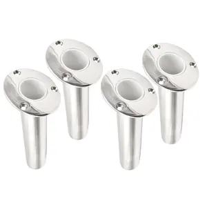 MARINE CITY 4 Pcs Flush Mount Rod Holder with Drain 316 Stainless Steel Heavy Duty 15 Degree Angle Corrosion Resistant for Boats Marines and Ships