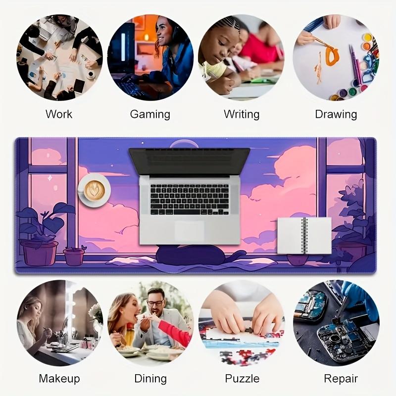 Purple Sky Window Cat, 1pc Extra Large Thick Non-Slip Gaming Mouse Pad, Suitable for PC, Office, and Home Use, Multiple Sizes Available, Enhanced Comfort, High-Density Rubber Base for Stability, Smooth Surface for Precise Tracking, Anime Scenery