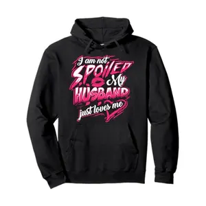 Women's humorous expression of love and appreciation in marriage Graphic Hoodie - Long Sleeve Pullover Regular Fit | Soft & Breathable Fabric, Durable Print, Everyday Comfort, Machine Washable, casual and playful with bold, stylized typography and pink