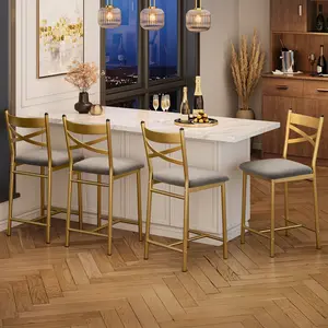 Bar Stools Set of 4 or 2, Upholstered Bar Chairs with Back, Thick Cushion, Counter Height Barstools for Kitchen Island Apartment Counter Bar, Gold/Black/Brown