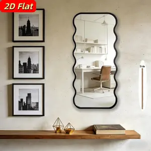 2D Flat 1pc - Black Wave Irregular Art Wood Mirror, suitable for corridors, living rooms, bedrooms, bathrooms - Creative home decoration, acrylic and wood mirror, wall-mounted - Holiday gift, birthday gift, unique decorative mirror