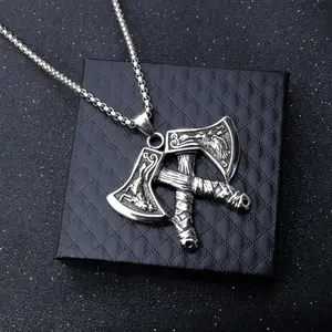 Retro Characteristic Simple Daily Silver Double Axe Pendant Necklace Personality Creative Hip Hop Unisex Jewelry