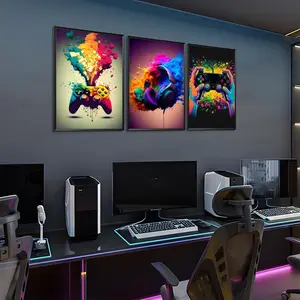 Gaming Room Decor Wall Art Set of 3 - Video Gaming Controller Gamer Wall Decor, Gaming Canvas Poster Room Decor for Boys Room Kids Game Room Bedroom Unframed