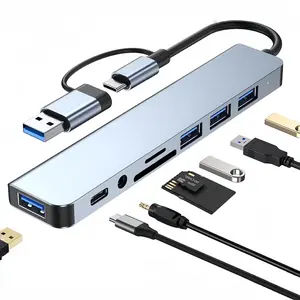 USB-C 8-Port Hub Expander with 4 USB 3.0 Ports 1 USB-C Jack TF/SD Card Reader 3.5mm Audio Output for iPhone 15 16 17 iPad Pro Laptop Galaxy Phones High-Speed Data Transfer