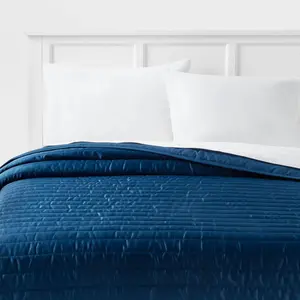 Full/Queen Satin Quilt Dark Blue - Room Essentials: Midweight Sateen, Machine Washable, OEKO-TEX Certified