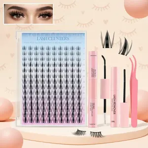 Natural Lash Extension Kit 168Pcs Wispy Eyelash Extensions with Lash Bond & Seal & Tweezers for Beginners 0.05mm Cluster Kit for Daily Flawless Makeup Gentle Lightweight