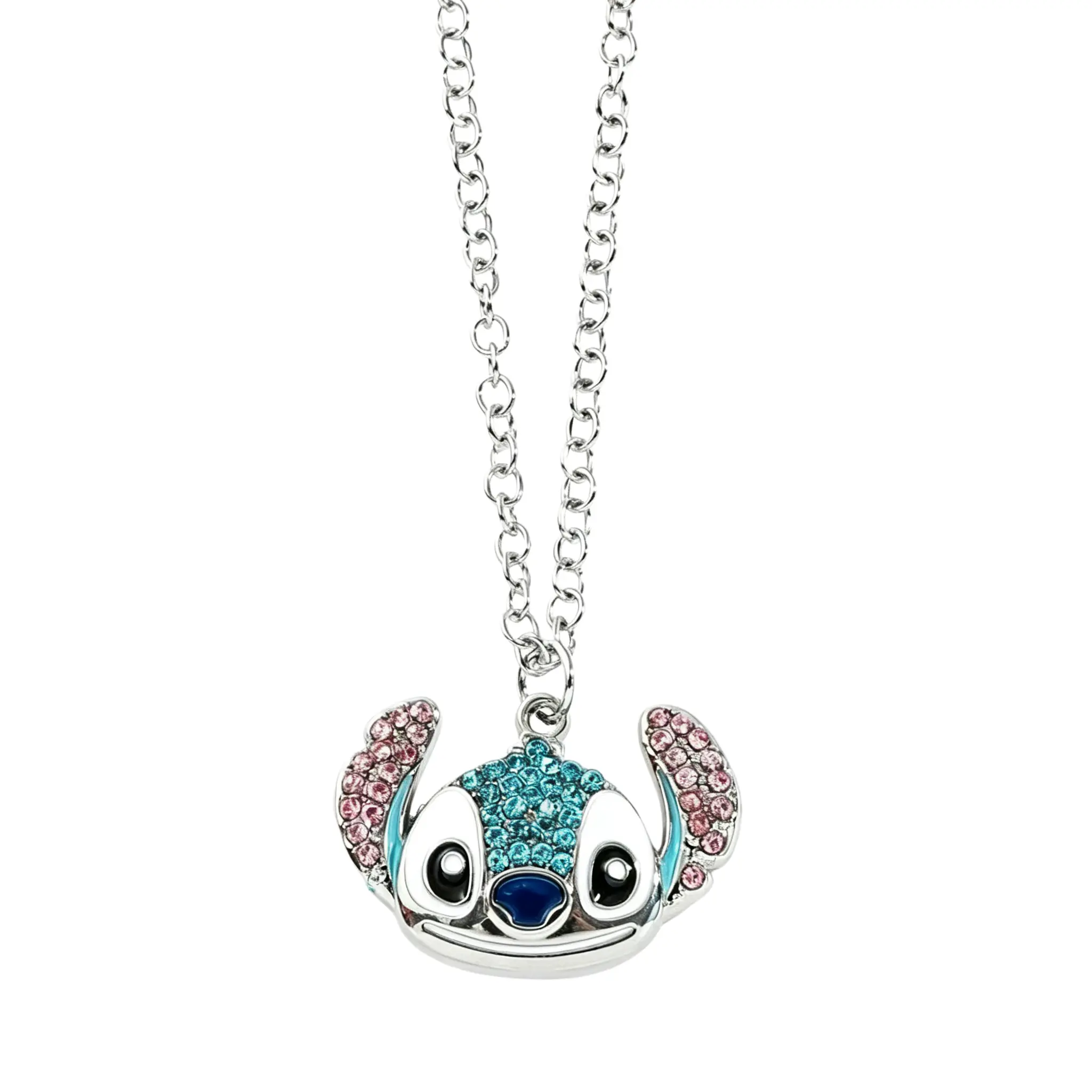 Disney Stitch Full‑Diamond Necklace, Sparkling Rhinestone Pendant Jewelry, Cute Character Fashion Accessory for Girls Teens Fans Daily Party Wear