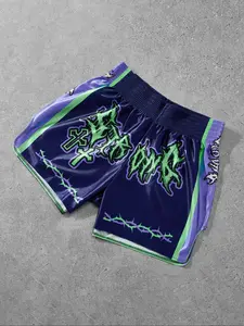 Men's Letter Print Boxing Shorts, Casual Comfy Breathable Border Print Shorts for Daily Wear, Men's Bottoms for All Seasons, Streetwear Sports Shorts