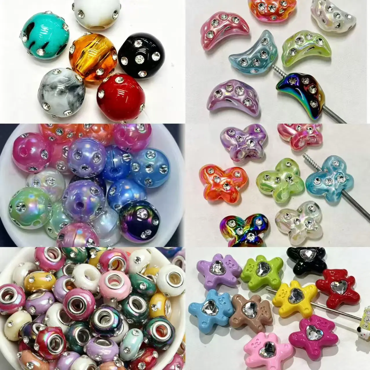 Tara-P47-Mix Styles UV Iridescent Coating Rhinestone Inlaid Beads 3pcs per bag