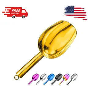 Metal Ice Scoop 3 Oz, Small Stainless Steel Ice scooper (3 OZ-Gold)