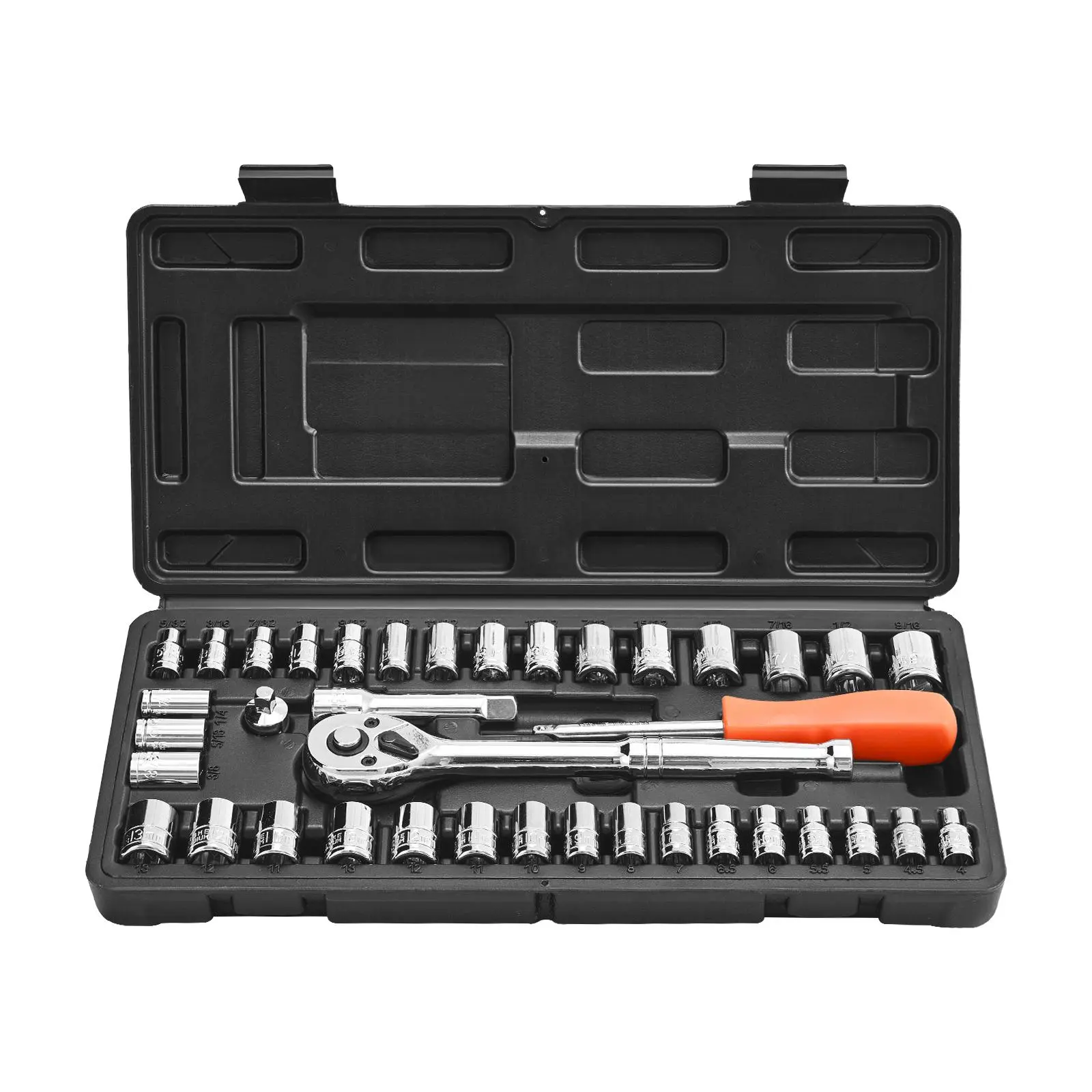 【summerfinds】VEVOR 39-Piece Drive Impact Socket Set, 3/8 & 1/4 in Drive, 6-Point Socket Metric & SAE Sizes, CR-V Alloy Steel Mechanic Tool Kit with Ratchet Wrench, Accessories, Storage Case, Father's Day Gift for Automotive Repair, Bike Assembly, Diy