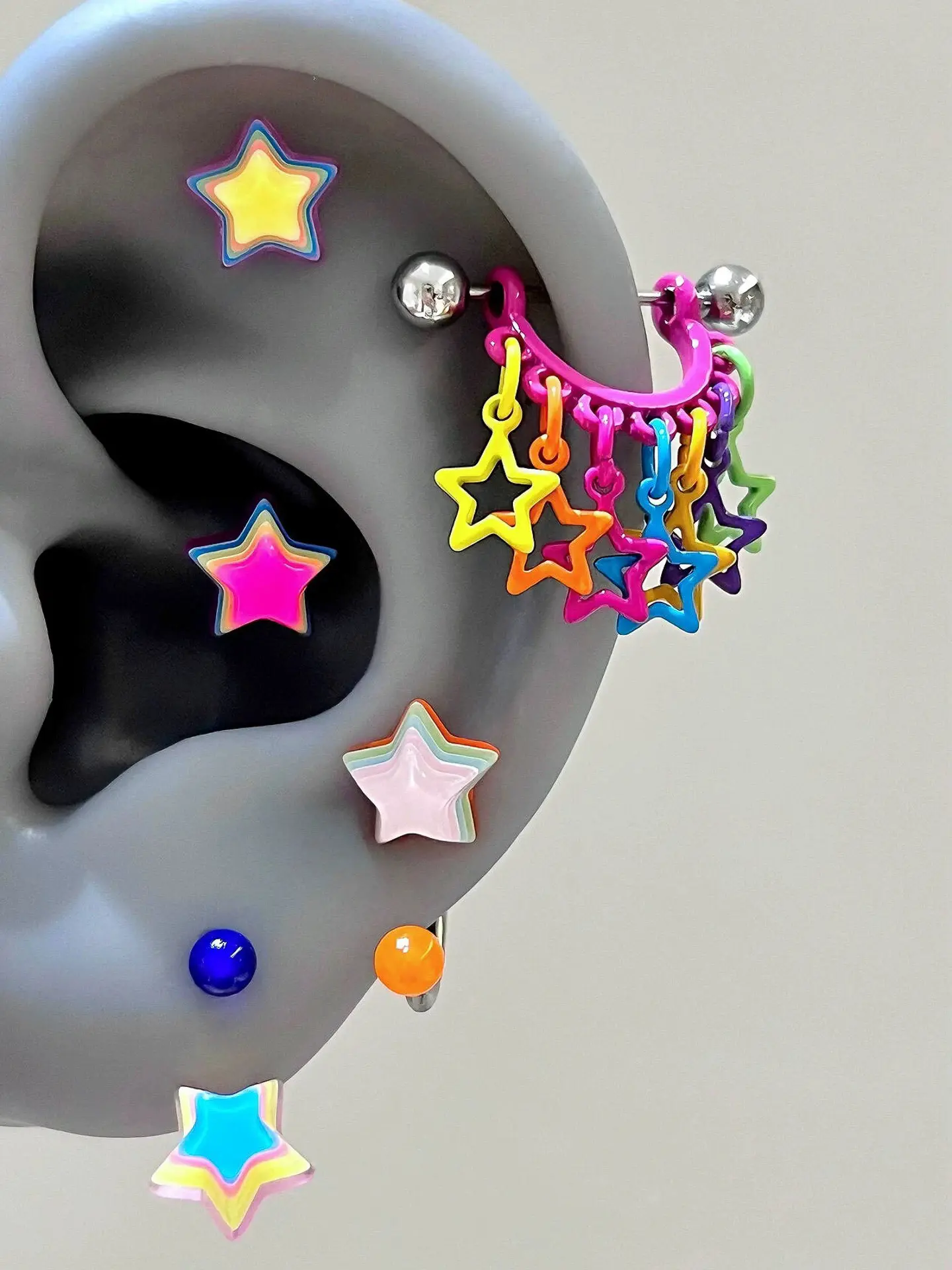 2pcs/6pcs Bright Colorful Stars Dangle 16G Stainless Steel Cartilgae Bar Earrings Set Star Heart Top Flat Back Studs