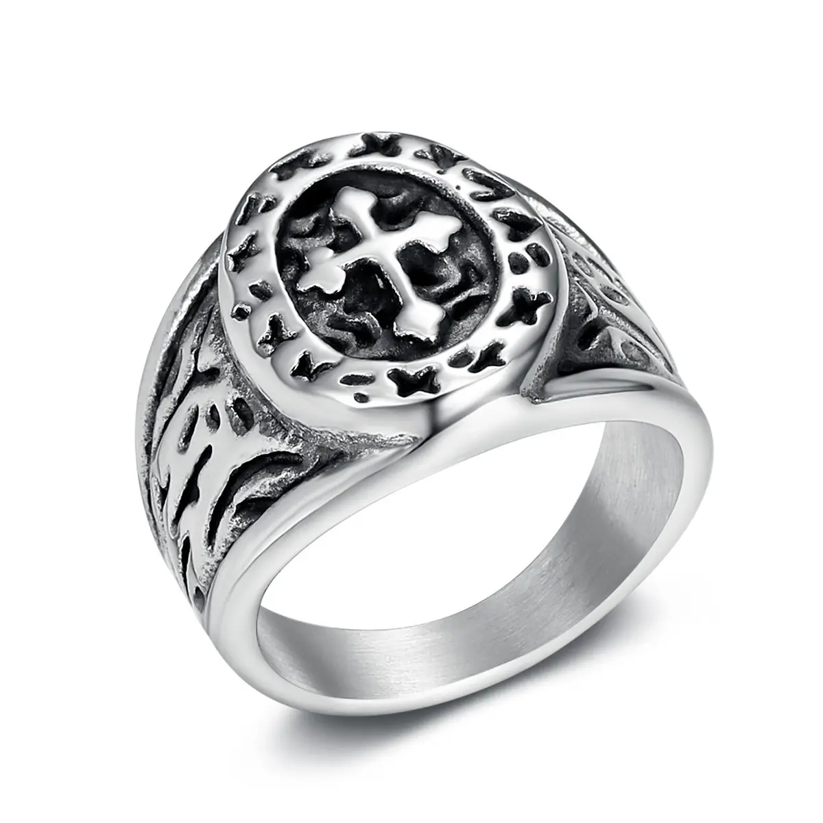 Stainless Steel Vintage Geometric Design Ring - Exquisite Textured Statement Ring, Costume Jewelry, Ideal for Friends' Gatherings, Holiday Gifts, Statement Rings