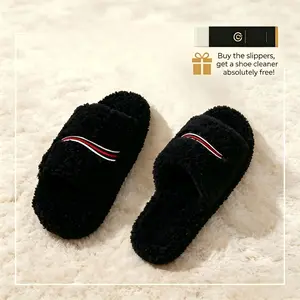 2026 New Unisex Winter Warm Faux Fur Slippers, Letter Print Fluffy Fuzzy Flip Flop Slippers, Ultra Soft Thick Plush Non-slip Indoor Outdoor Casual House Shoes, Cozy Lazy Bedroom Slippers for Men Women