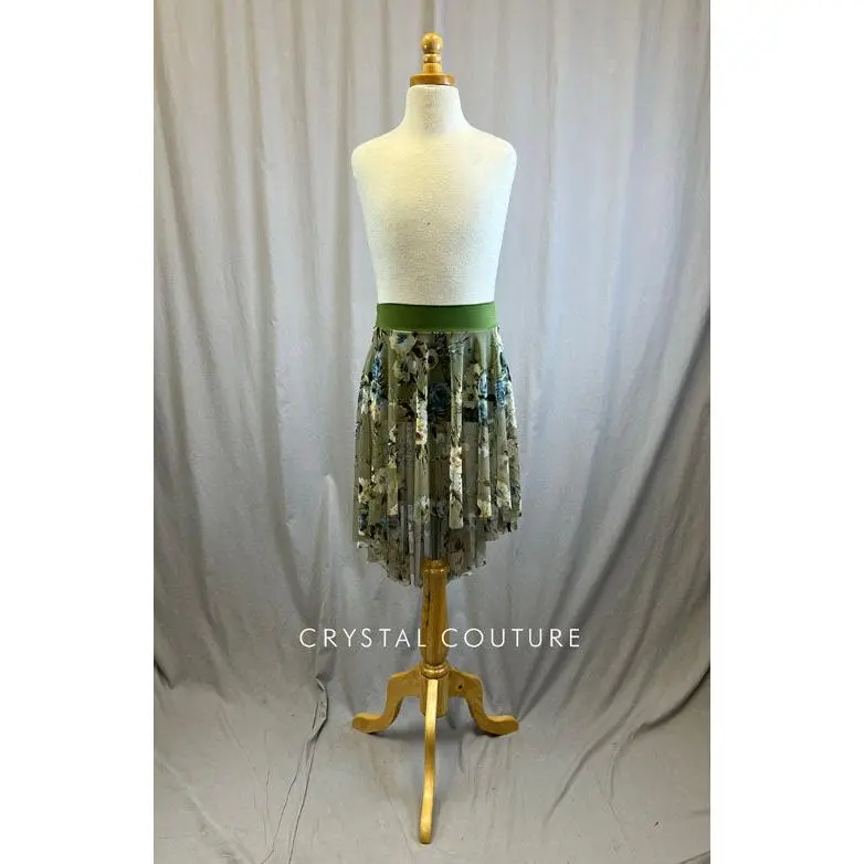 *Brand New* Moss Green Floral Asymmetrical Mesh Skirt