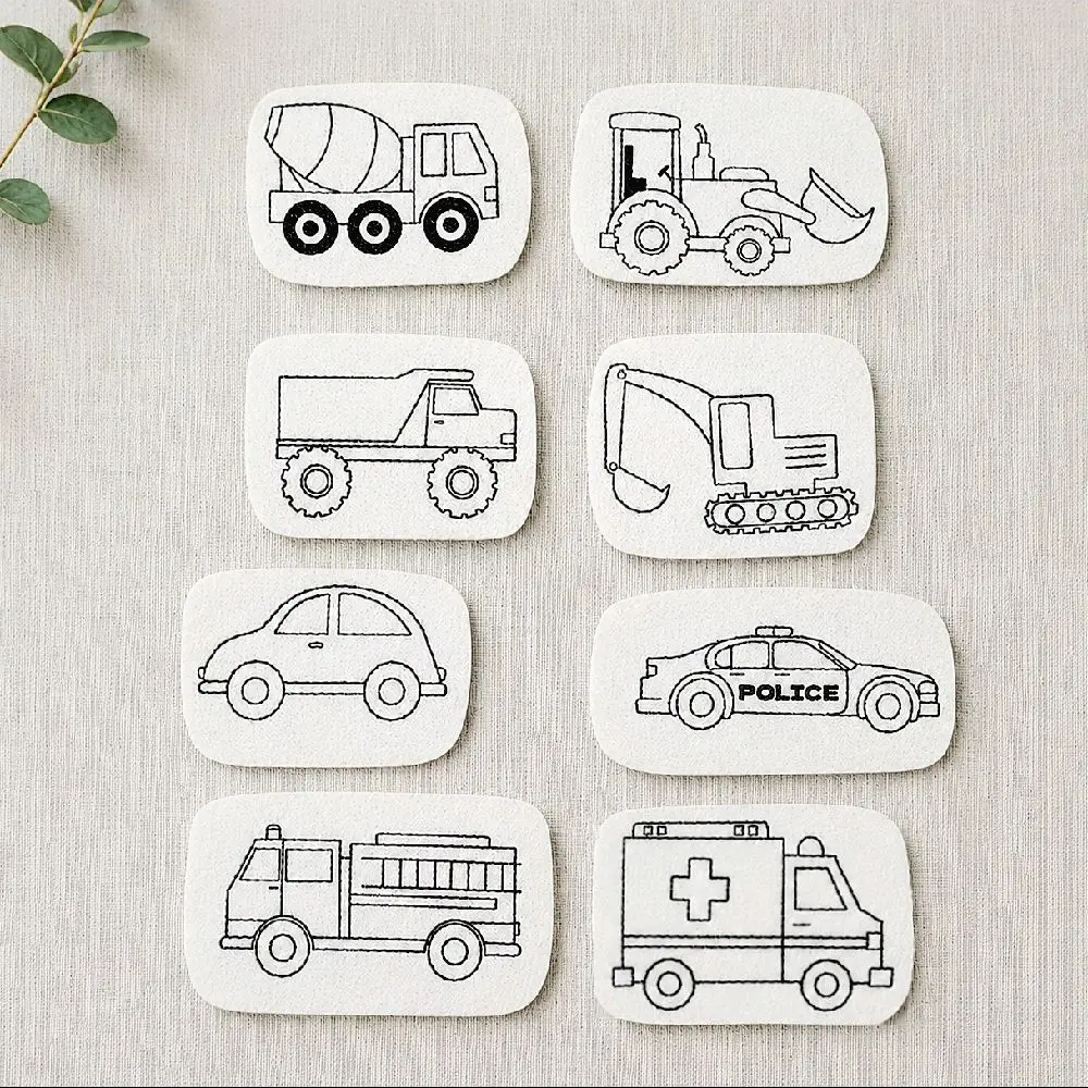 kids stick and stitch embroidery patterns, car, ambulance, fire turck, and police embroidery
