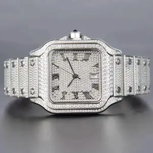 High-quality diamond-studded automatic waterproof square men's watch with Roman numerals, gift, diamond watch, new model