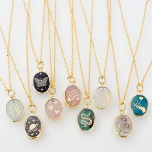 10pcs Random Natural Stone Gem Necklace Butterfly Star Moon Love Snake Flower Planet Necklace