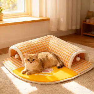 Tunnel Cat Den, 20cm wide tunnel bed, comfortable and warm pet cave, play mat and insulation nest, small pet hiding place, pet bed, cozy pet retreat, easy to clean, hamster hiding place, rabbit pen, pet lover for small pets, winter insulation, suitable fo
