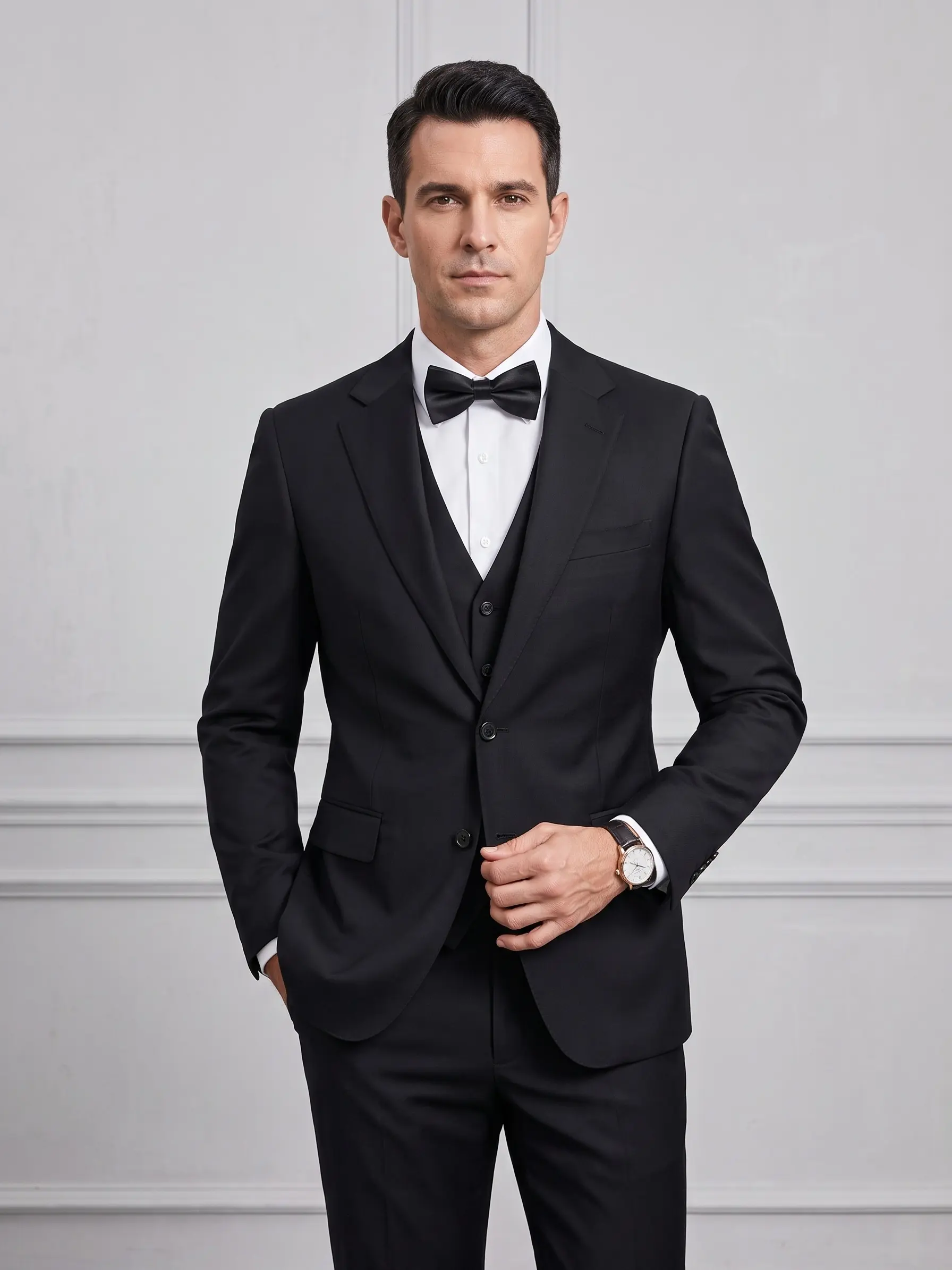 Men's 3-Piece Business Outfits Suits Set One-Button Notch Lapel Blazer, Vest & Trousers, Wedding & Formal Business Groom Attire & Casual Party