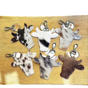 Cow Head Cowhide Keychain Real Hair On Leather | Western Boho Leather Key Chain Bag Charm Accessories
