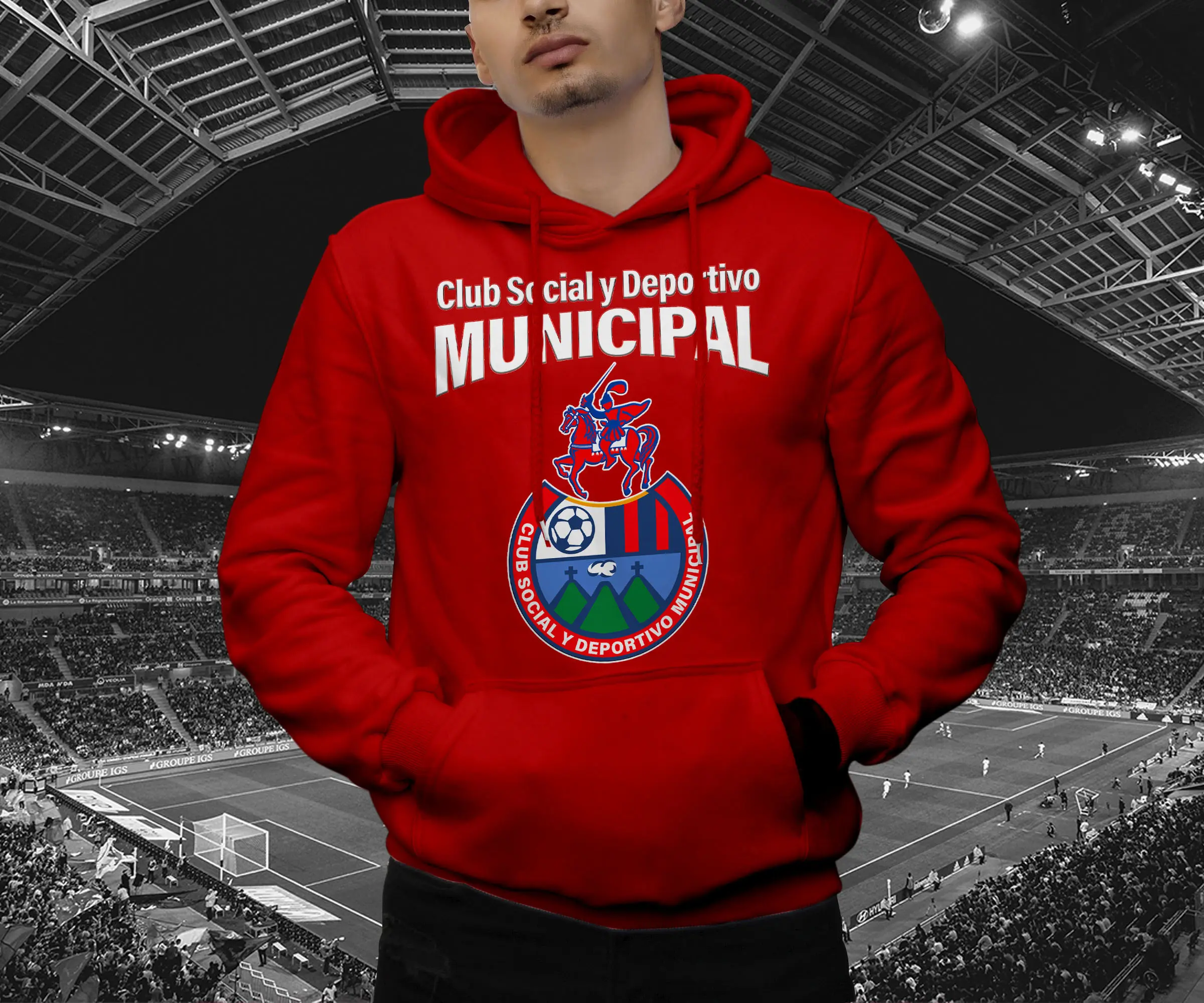 Club social Municipal Hoodie - Menswear Unisex Casual Streetwear Tops, Cotton Longsleeves Pullover with Strap, Graphic Men's Hooded Clothing