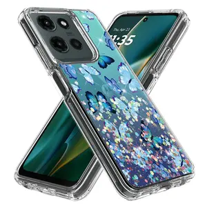 Motorola Moto G Stylus 2025 / 2026 Transparent Glitter Graphics Design Hybrid Armor Cover Case - Durable Phone Accessories