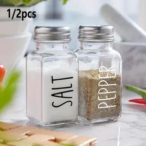 1/2pcs Glass Salt and Pepper Shaker Set, Dopeca 2.7oz Transparent Salt Bottle with Stainless Steel Lid, Kitchen or Restaurant Use, Easy Fill