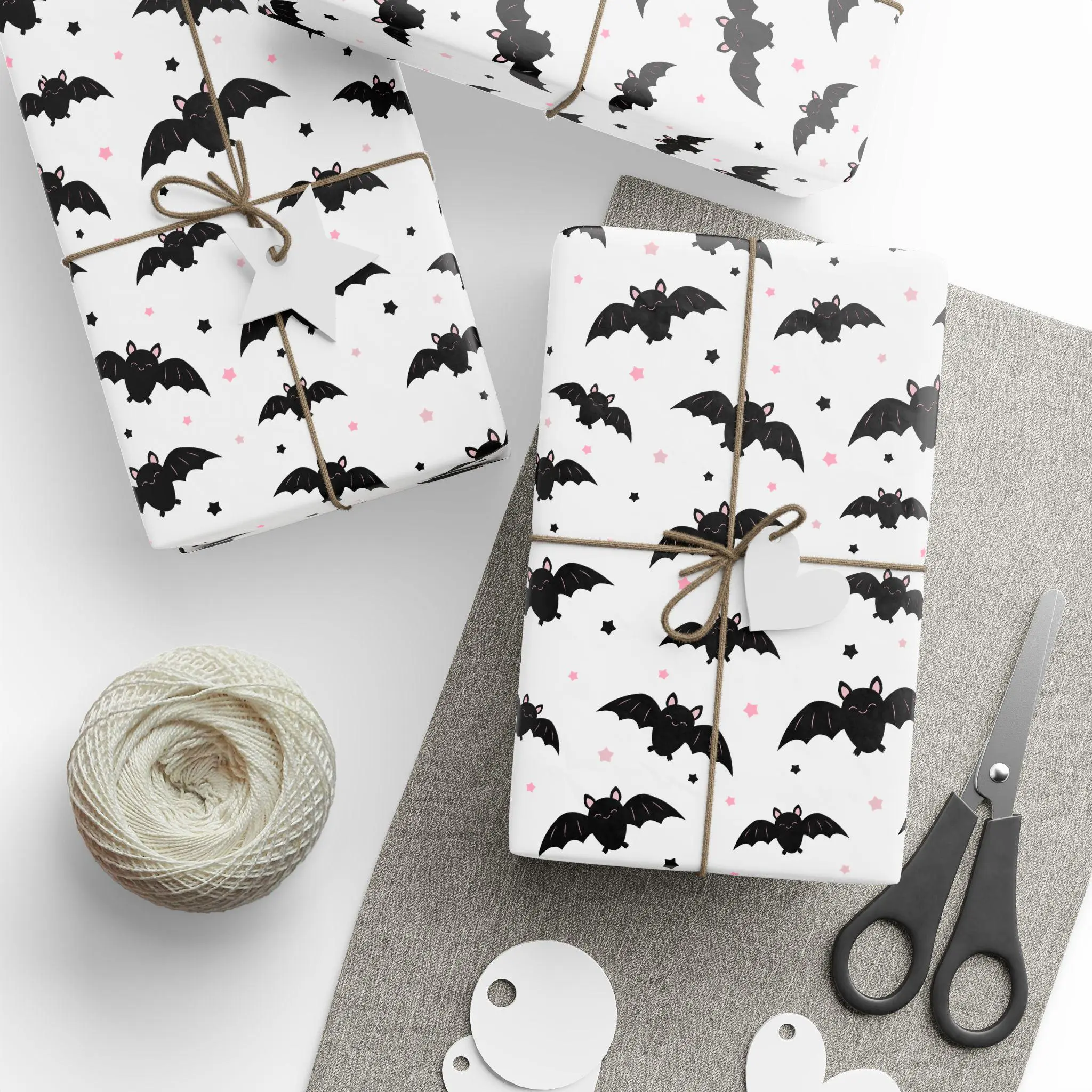 Pink Halloween Bats Gift Wrap: Glossy Wrapping Paper