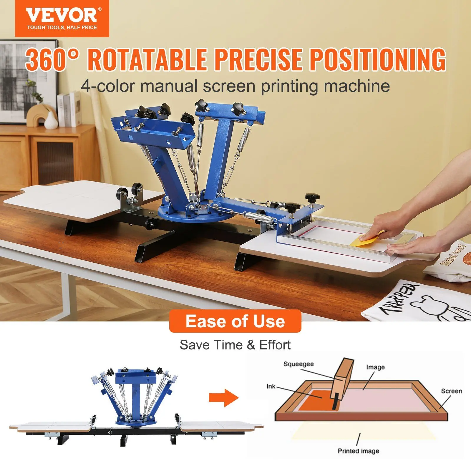 Spring new arrivals Screen Printing Machine, 4 Color 2 Station, 360 °   Rotable Silk Screen Printing Press, 21.2 x 17.7in / 54 x 45cm Screen Printing Press, Dual-layer Positioning Pallet for DIY T-shirt Printing