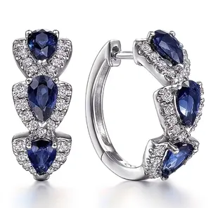 1 Pair Women'S Fashion Ring Earrings 4.3g S925 Sterling Silver Inlaid with Synthetic Sapphire Round Earrings Suitable for Women Bride Engagement Wedding Jewelry