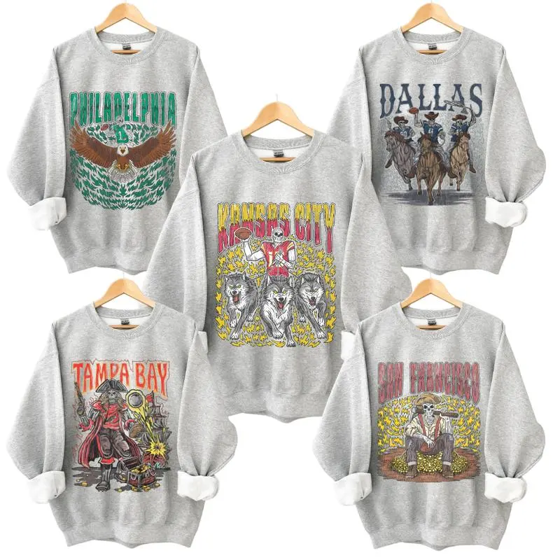 Retro Skeleton All Teams Football Sweatshirt - Unisex Crewneck Sport Classic, Menswear Soft, Vintage Graphic, Hometown Football Crewnecks