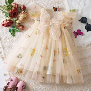 1-5 Years Embroidery Flowers Butterfly Dress for Baby Girls Toddler Girl Birthday Party Tulle Dresses Summer Fairy Princess Dress