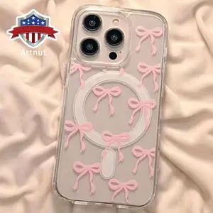 Girly Bow Pattern Phone Case for iPhone 17 Air 16 Pro Max 15 16E 14 Plus 13 12 Mini 11 Promax X XS XR XSMax Non-Yellowing Clear Crystal Drop-Proof Slim Silicone Shockproof Transparent Acrylic Cover Supports Wireless Charging.