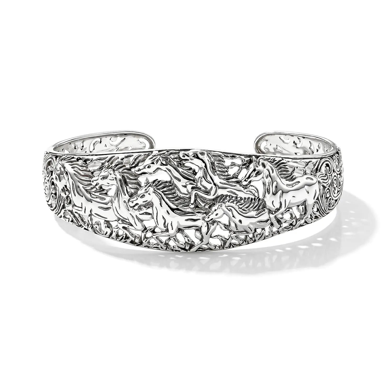 D''Joy Bali Legacy Sterling Silver Horse Bangle Bracelet (7.25 In) (24 g)