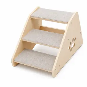 3-Step Wooden Pet Stairs & Adjustable Dog Ramp for High Bed Couch, Non-Slip Wood Pet Ramps for Small Dogs Cats, Portable Foldable Dog Steps Ladder for Senior Injured Pets Joint Protection, Indoor Car RV Use