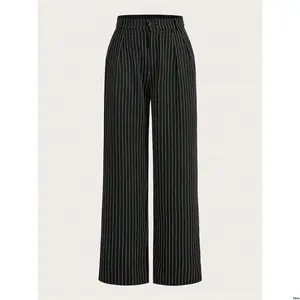 Suit Waist High EZwear tiktok Striped Print Straight Leg Pants