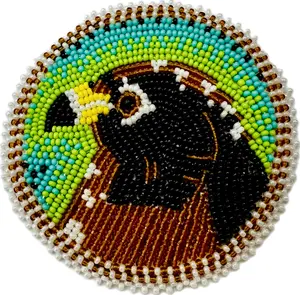 Handmade beaded brown hawk pattern rosette/applique 3”