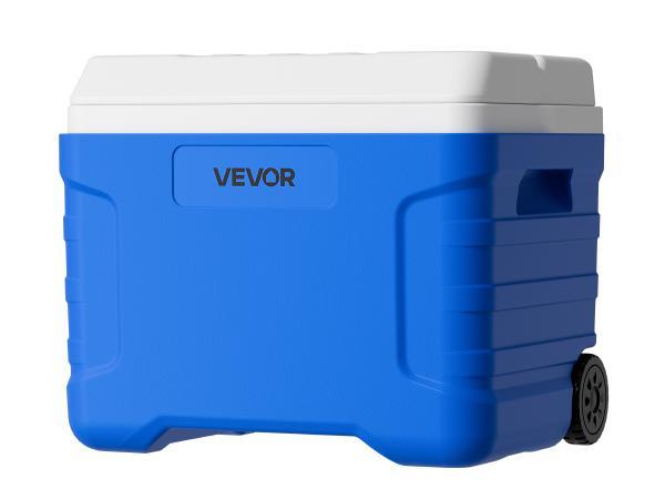 VEVOR 45QT Portable Rolling Hard Cooler with Wheels, Leak-Resistant Heat Insulating Coolbox, 48-Hour Ice Retention, Lightweight Durable Coolers & Cool Bags, Heavy Duty Protection for Campfire-BBQ Party, Food & Beverage#BackToSchool