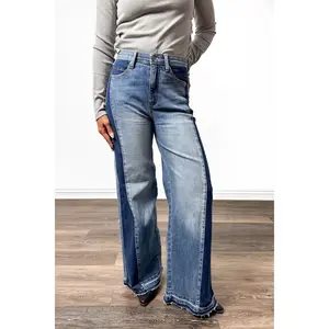 The Linda from Saige: High-Rise Tummy Control Flared Wide Leg with Released Hem Denim Jeans Flat
