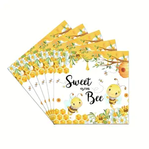 Honey Bee Pattern Disposable Napkin, 50pcs/set 3 Layer Cocktail Beverage Paper Napkin, Party Decoration Supplies for Birthday Baby Shower
