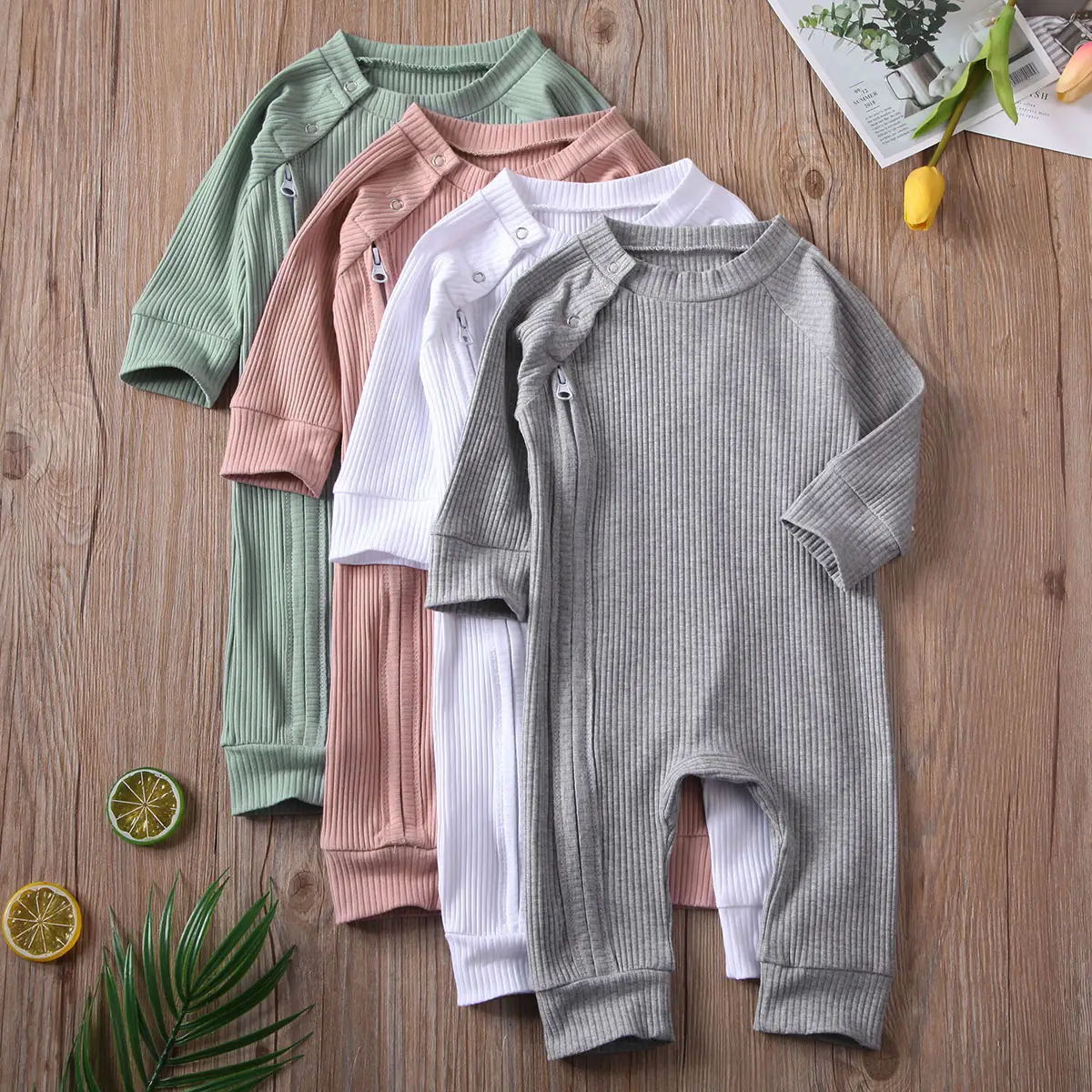 Newborn Baby Boy Girl Knitted Romper Zipper Jumpsuit Solid Long Sleeve Pajamas Bodysuit Playsuit Fall Winter Clothes Outfit 0-24M