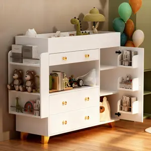 47.2'' Changing Table Modern Storage Dresser Chest with Wide Table Top, 3-Drawers & Storage Cabinet, Drawer Dresser for Bedroom, Living Room, Office, Airing Cupboard New Set, White