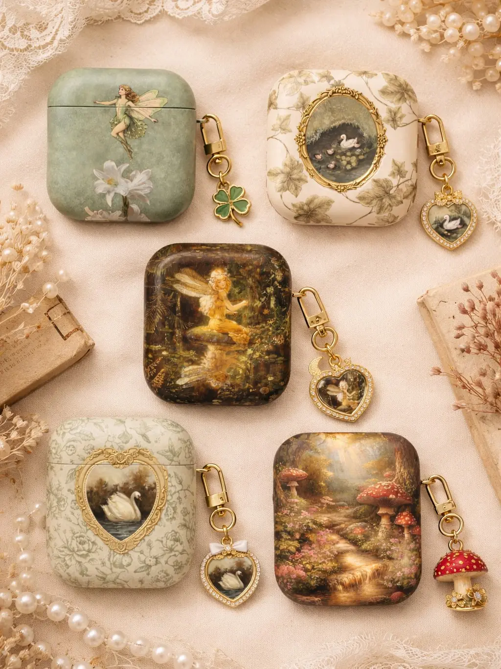 NO KEYCHAIN INCLUDED – Enchanted Fairy AirPods Case, Cottagecore Swan AirPods Pro Cover, Vintage Forest Fantasy AirPods Gen 1 2 3 4 Case, Whimsical Protective Gift
