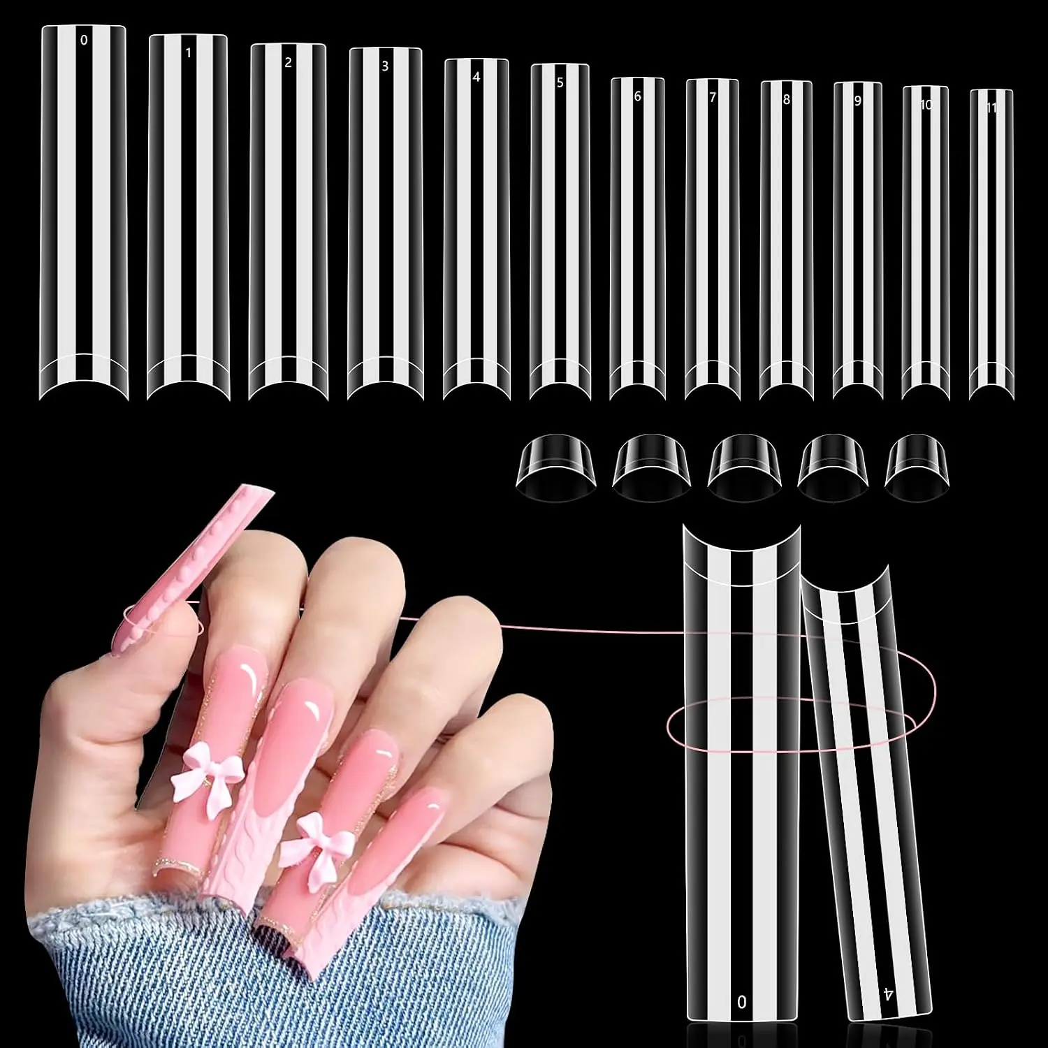 LIONVISON 3XL Square Nail Tips: 504 PCS No C Curve Clear Nails Tips
