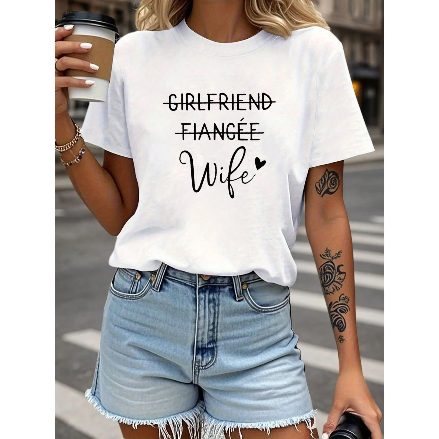 Girlfriend Fiancee Wife Letter Print Women'S T-Shi unisex soft cotton short sleeve t shirt, vintage graphic casual tee for men women teens, perfect birthday holiday gift for camping travel gym daily street casual wear