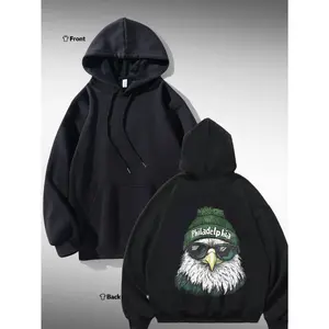Hoodies Y2k - with Eagle Philadelphia Beanie Sunglasses Print, Plush Lining Drawstring Hoodie, Retro Street Style Baggy Sweats-cheap Clothes-men's Street Fashion Outfit, Holiday Birthday Gift