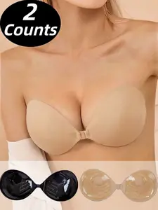 1/2 Counts Women's Thickened Palm-Shaped Round Bras, Breathable Comfortable Lift Pads Reusable Firm Nipple Covers, Invisible Strapless Backless Self Adhesive Push Up Bra Cups, Suitable for Dresses & Formal Clothes & Hot Summer Weather