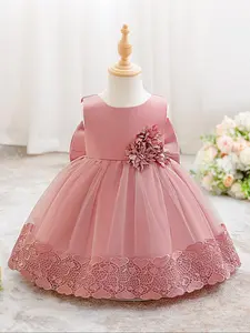 Pink Baby Girl Clothes Big Bow Christening Cocktail Toddler Baptism Pageant Ball Gown Princess Dress for all Season 6 Months to 3 Years