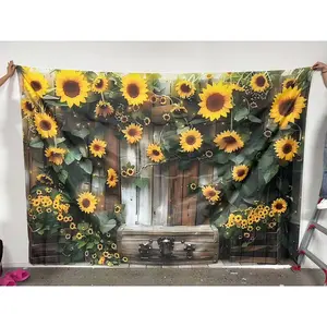 Sunflower Pattern Wall Hanging Banner, 1 Count Photo Props Background Cloth, Photo Backdrops, Indoor & Outdoor Background Decoration for Home Garden Party Office, Ornaments, Wall Hanging Backdrop